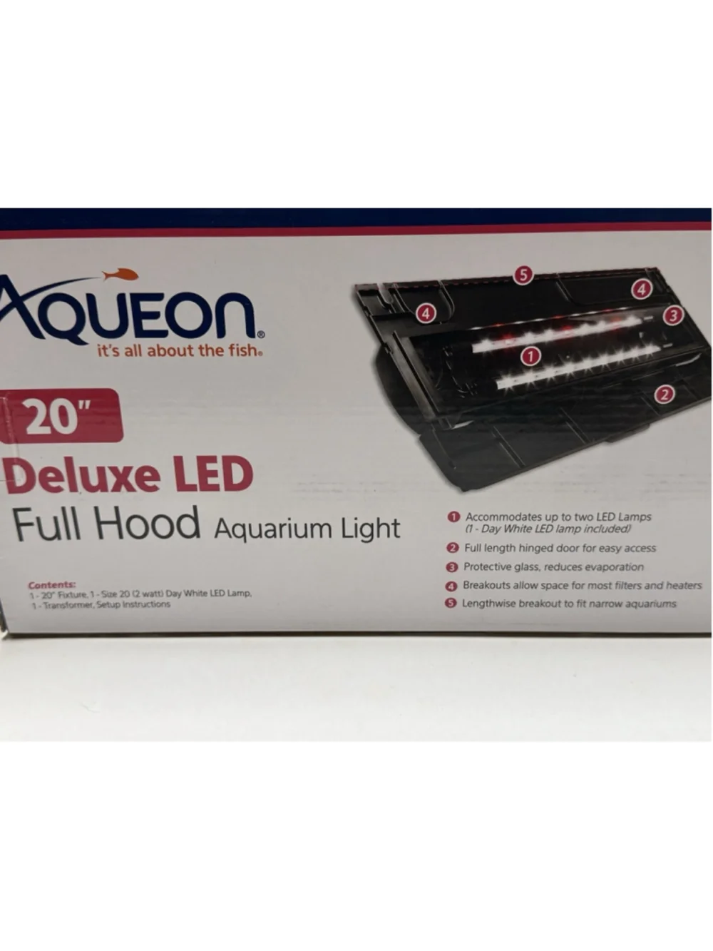 Aqueon LED Deluxe Fish Tank Aquarium Full Hood with LED Light, Black, 20 Inch